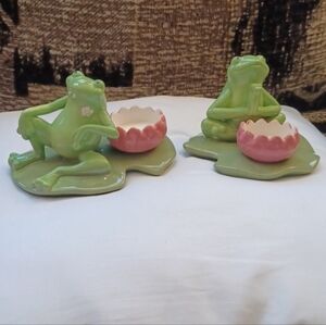 2/$60 New PartyLite Ceramic Frog Lily Pad Tealight Candle Holders - Set Of 2